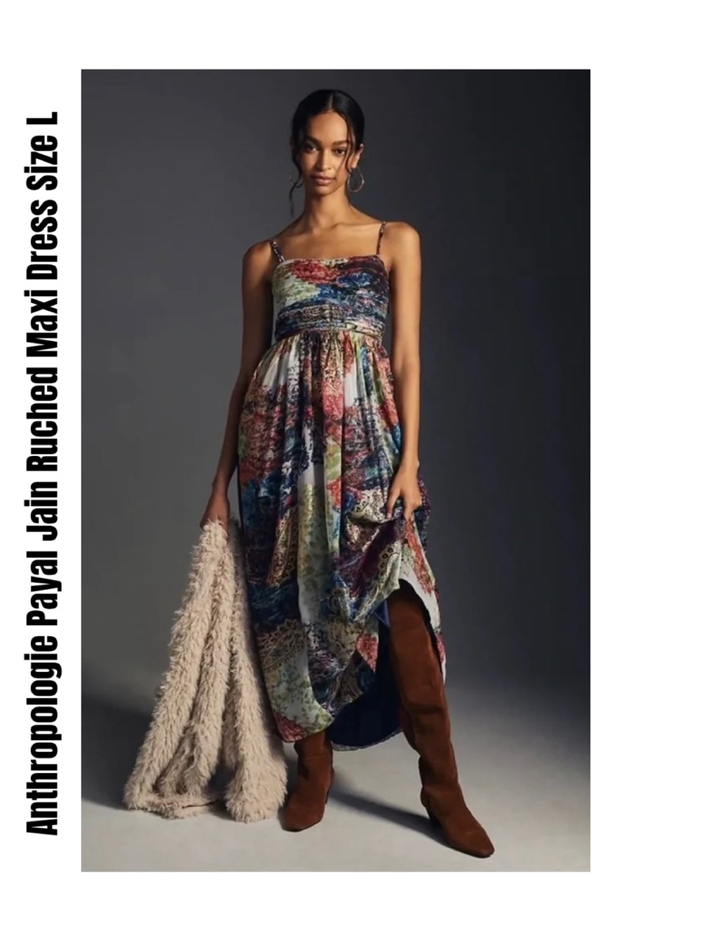 Anthropologie Payal Jain Ruched Maxi Dress Size L